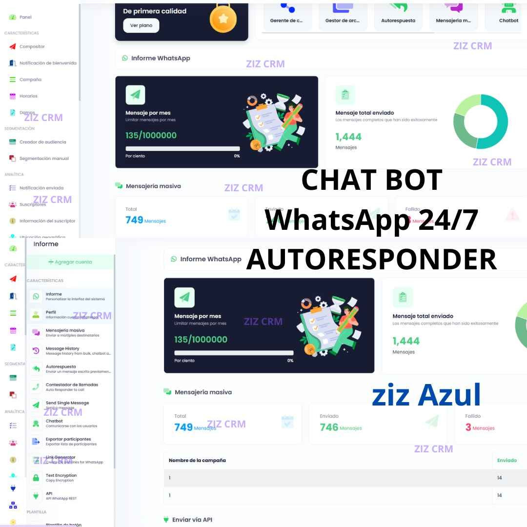 1 MES ZiZ azul Chat bot 24 horas en la nube+ envios masivos + Autoresponder, plan empresas