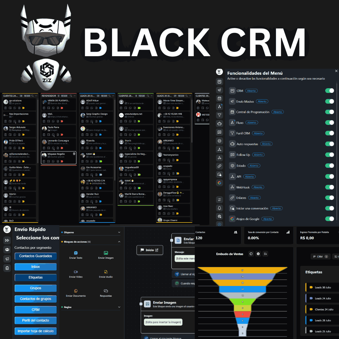 BLACK CRM WHATSAPP BUSINES ZIZ 1 MES 1 NUMERO, AUTOMATICO