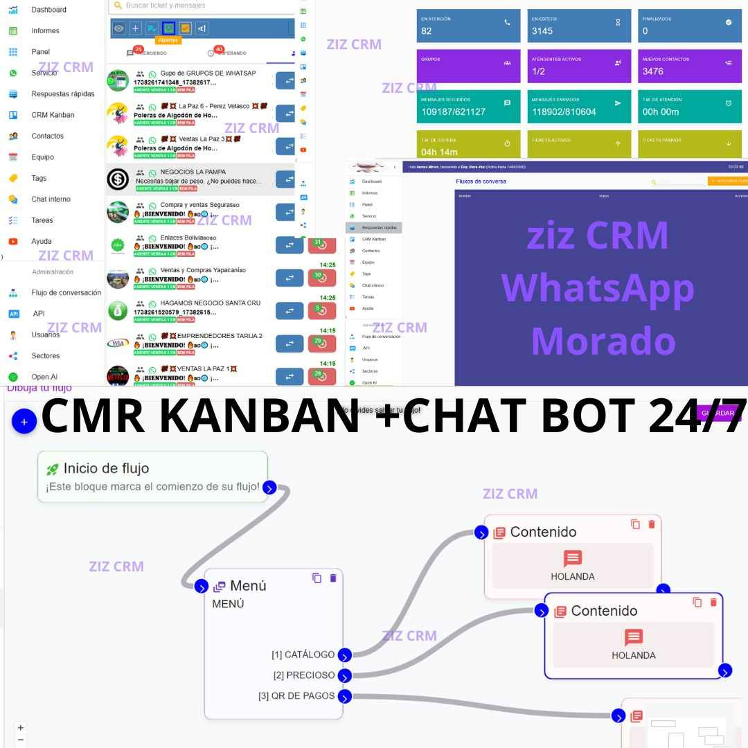 1 MES CRM MORADO WHATSAPP MULTIAGENTE EN LA NUBE, CHAT BOT 24/7 KANBAN, ETIQUETAS PROPIAS, 10 AGENTES CON EL MISMO WHATSAPP Y MUCHO MAS 1 CONEXCION