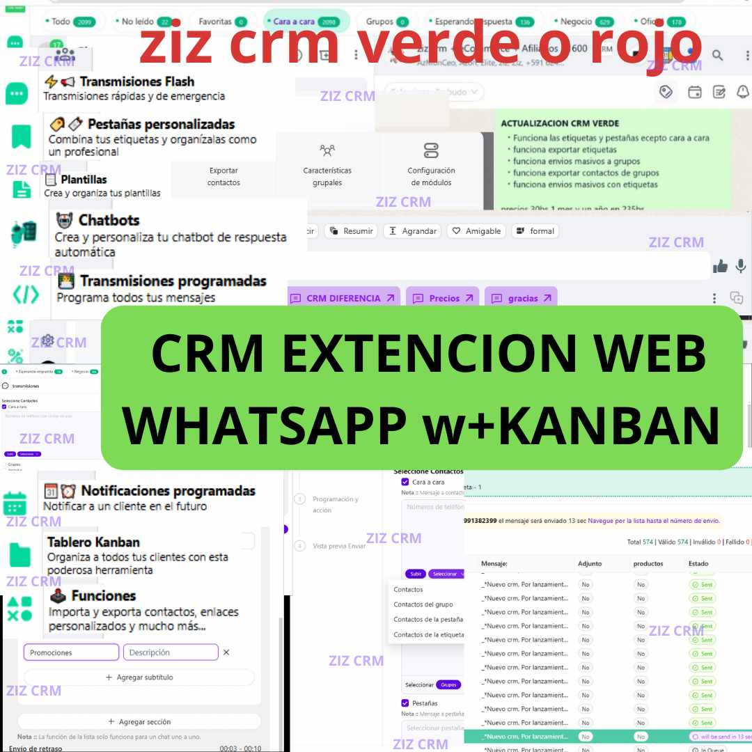 1 COMBO CRM Whatsapp WEB EXTENCION VERDE Y ROJO (4 pc-computadora-laptop) solo con un numero funciona